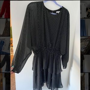 Long sleeve black and white polka dot dress